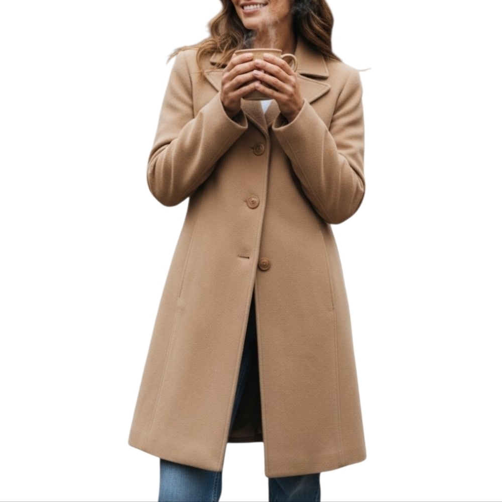 Marvin Richards 100% Wool Tan Trench Coat Size 6P
